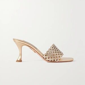 AQUAZZURA- Candy 75 crystal-embellished metallic leather mules ✨